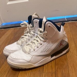 White Black and Red High top Jordans